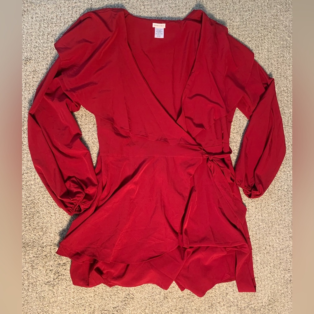 Plus Size Long Sleeve Red Sexy Classy V-Neck Wrap Romper/Shorts Jumpsuit 3X